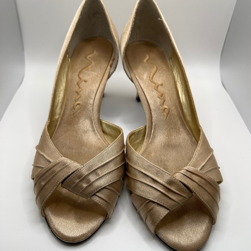 Nina Taupe Peep Toe D’Orsay Pump